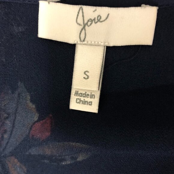 JOIE Silk Dress Navy Pink Floral Flounce Hem Flowy Size S - Picture 5 of 6